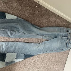 SO mid rise bell bottom jeans w/ bottom patch work